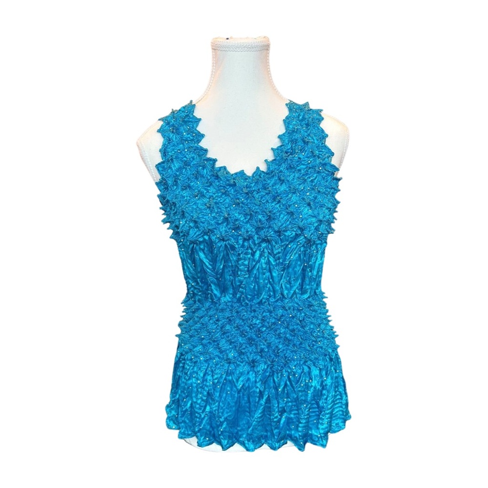 Vintage Y2K Turquoise Textured Bubble Top – One Size – Sculpted Stretch 90s/2000